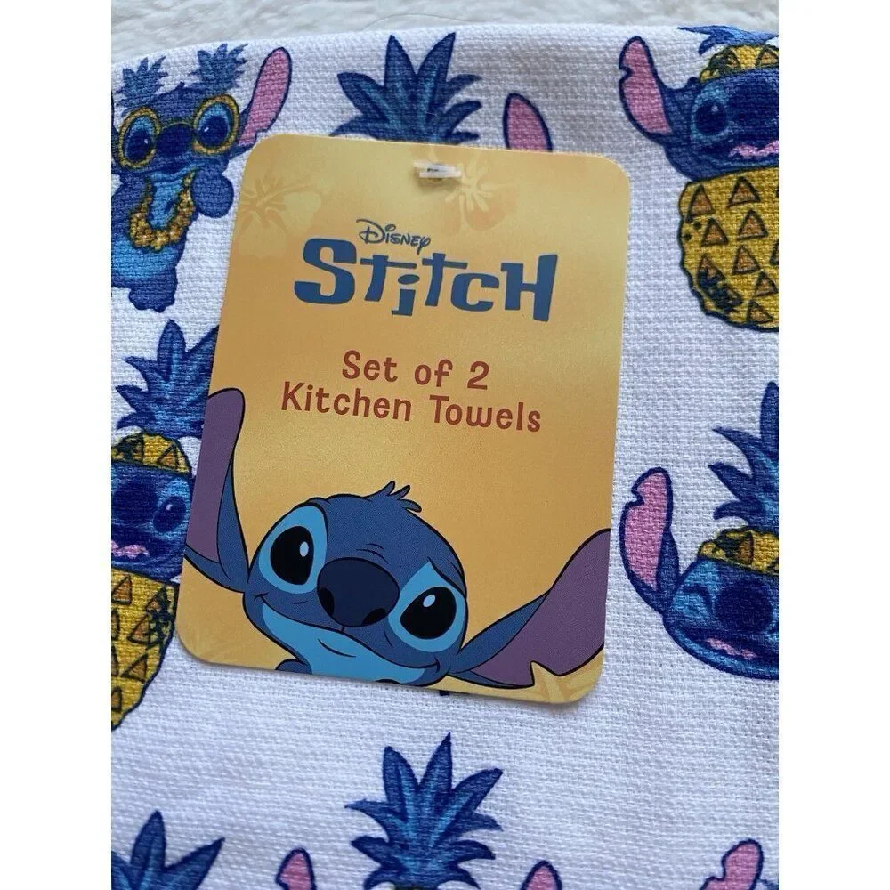 2 Pack Disney Stitch Hand Kitchen Towels‎ Pineapple Lei Hawaii 16 X 26” NEW